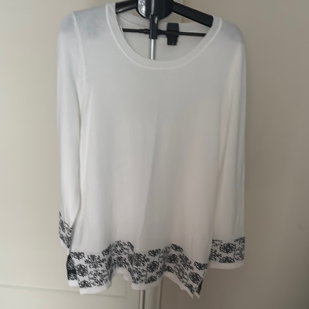 Kim Rogers White and Black 3/4 Sleeve Blouse NWOT